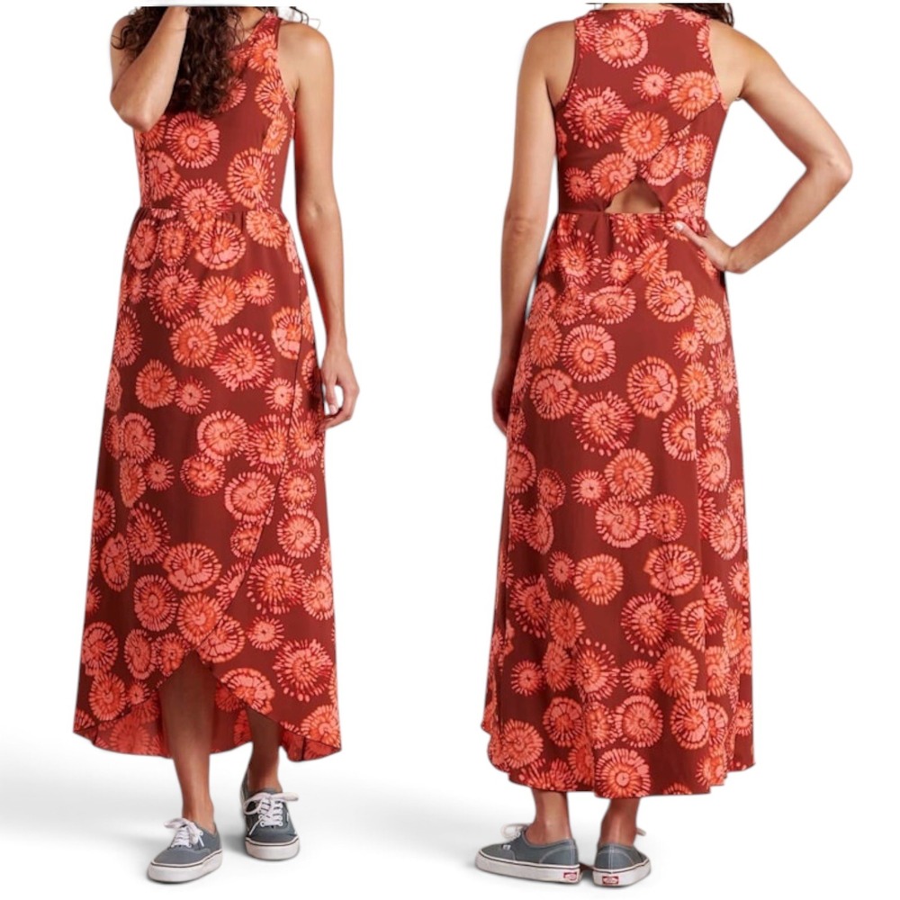 Toad&Co Maxi Dress Sunkissed L Recycled Polyester Grenadine Tie Dye Print